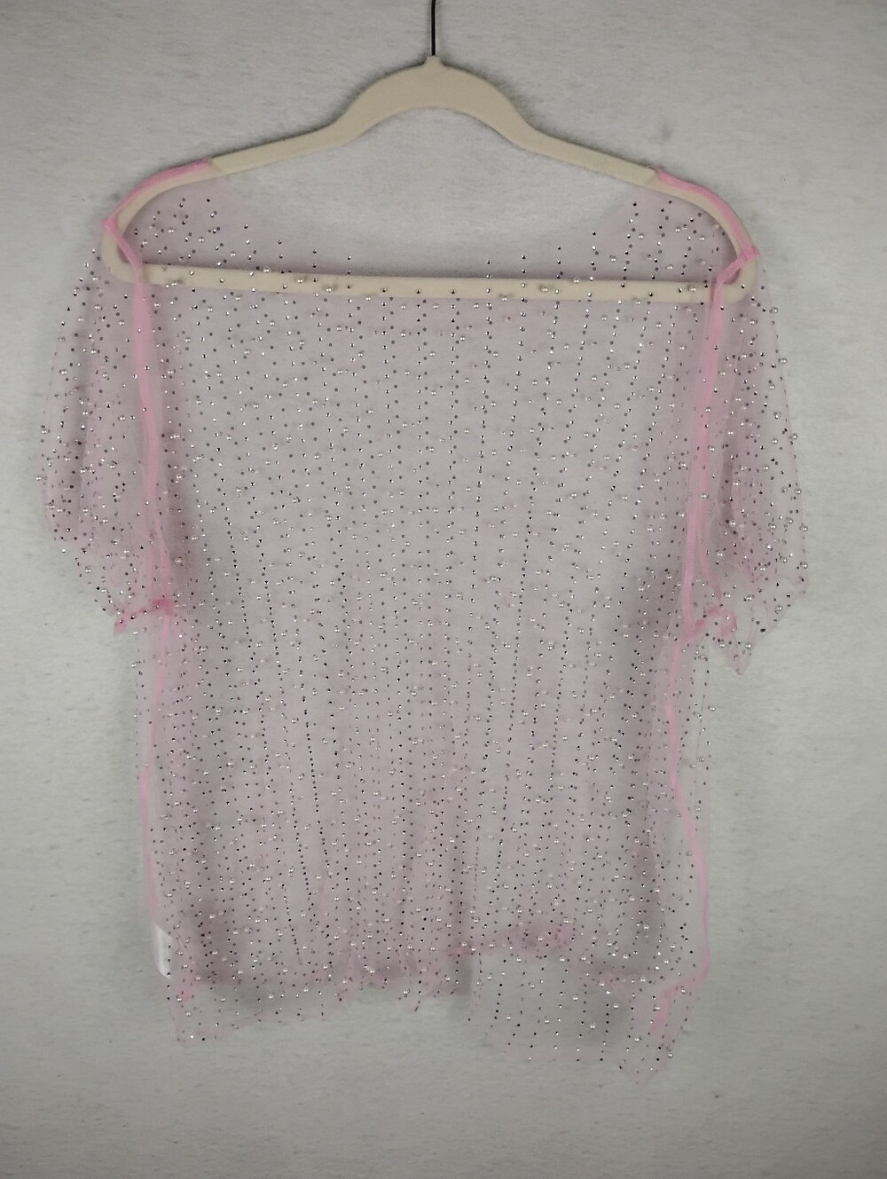 Sheer Light Pink Beaded Mesh Top Size 3X - Picture 4 of 6